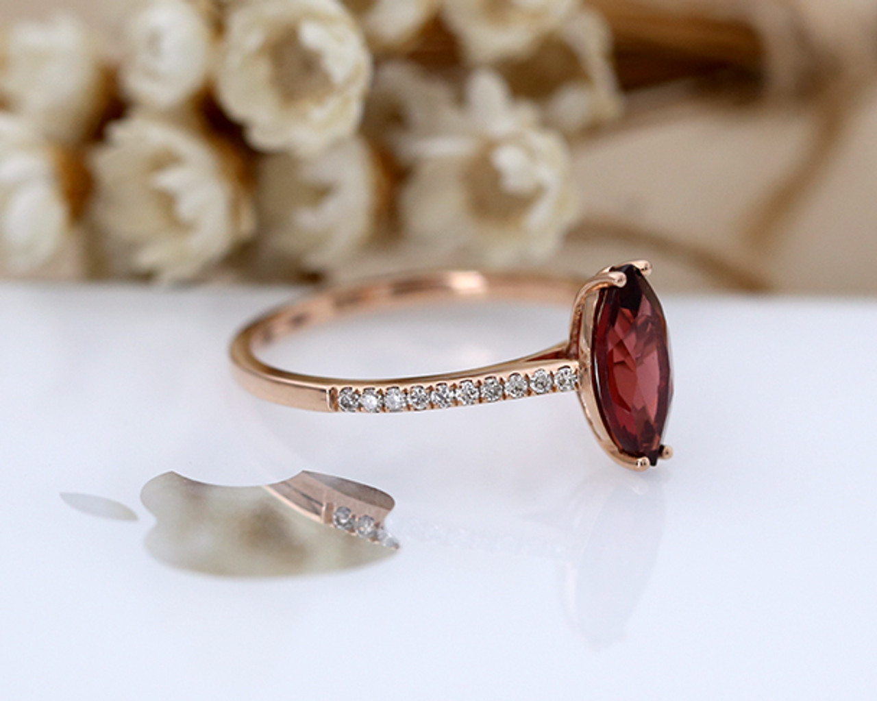 5*10mm Marquise Garnet Ring Solid 14K Rose Gold Wedding Ring Engagement  Ring Anniversary Ring