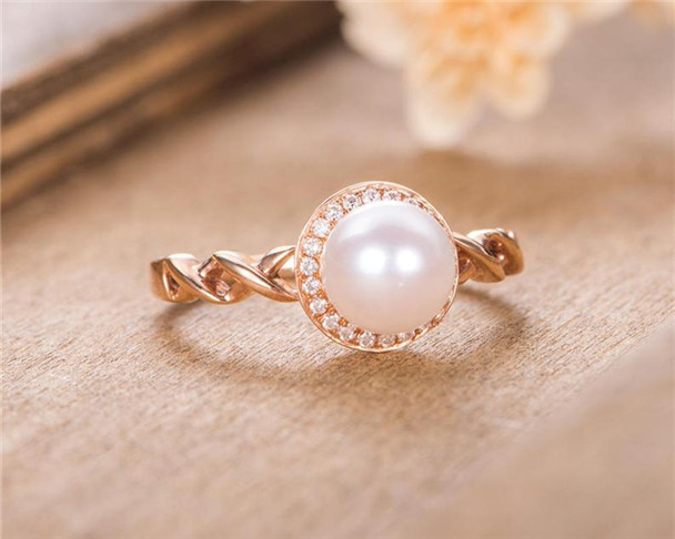 Pearl Engagement Ring Rose Gold 