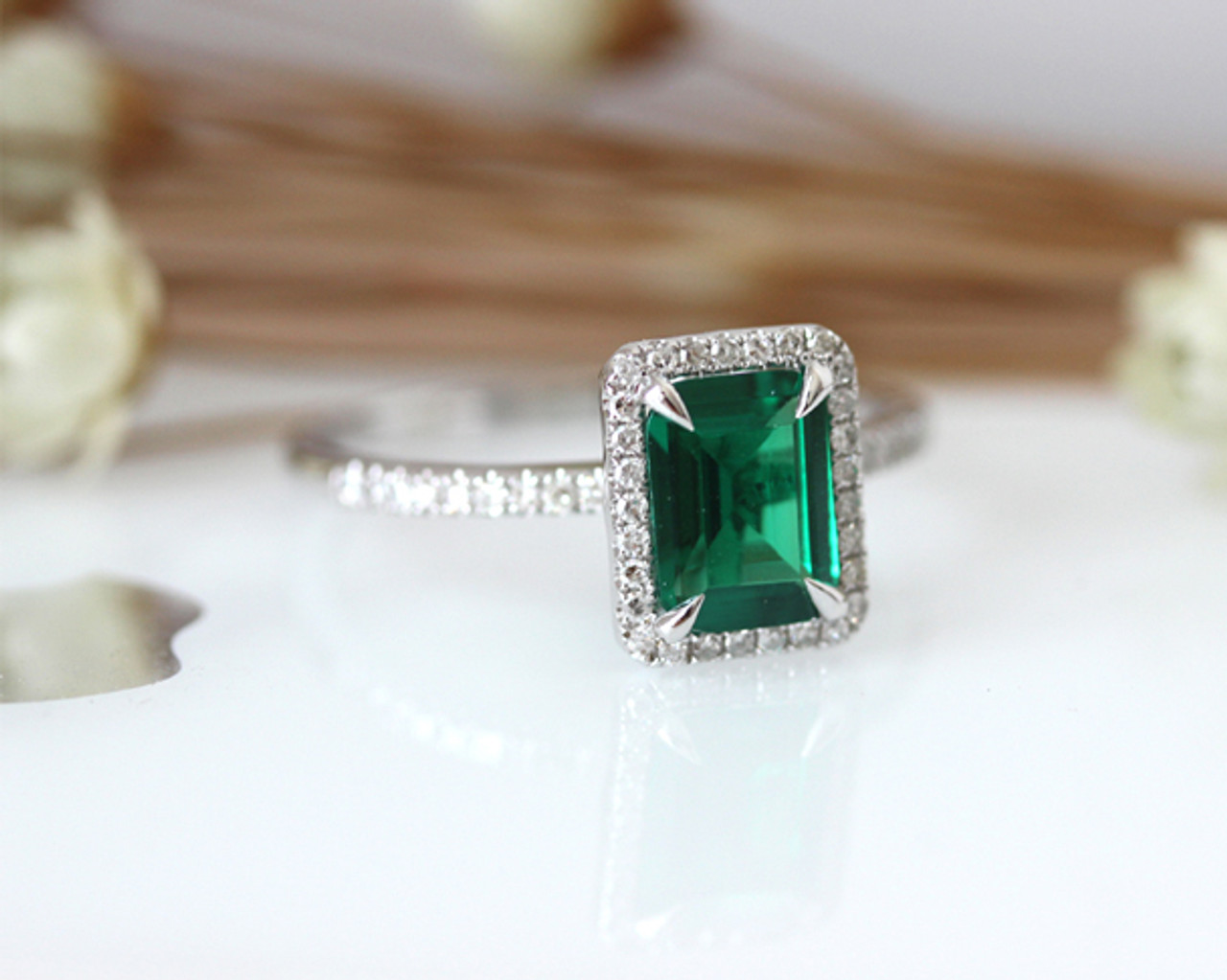 Emerald AAA Emerald Ring Solid 14K White Gold Wedding Ring Emerald ...