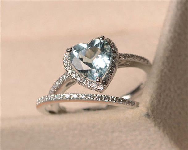 Heart Cut Halo Ring,Engagement Ring Set 