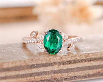 Rose Gold Engagement Ring Lab Emerald Oval Cut Promise Half Eternity Anniversary Gift For Women