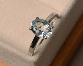 Aquamarine Ring,7*9mm Oval Cut Solitaire Ring,Solid Silver Ring,March Birthstone Ring,Anniversary Ring For Woman