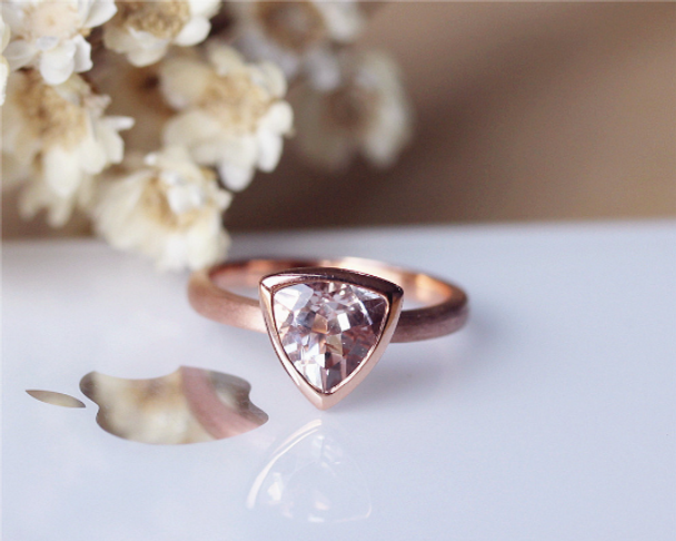 Solid Plain 14K Rose Gold 8mm Trillion Cut Morganite Ring Morganite Engagement Ring Wedding Ring