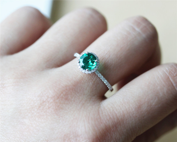 Round Cut Ring Solid 14K White Gold Wedding Ring Emerald Engagement Ring Promise Ring