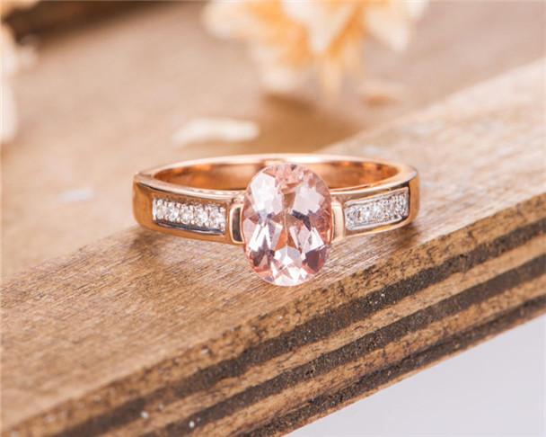 Morganite Engagement Ring Rose Gold Solitaire Oval Cut Bridal Women Ring Unique Wedding Ring Anniversary 