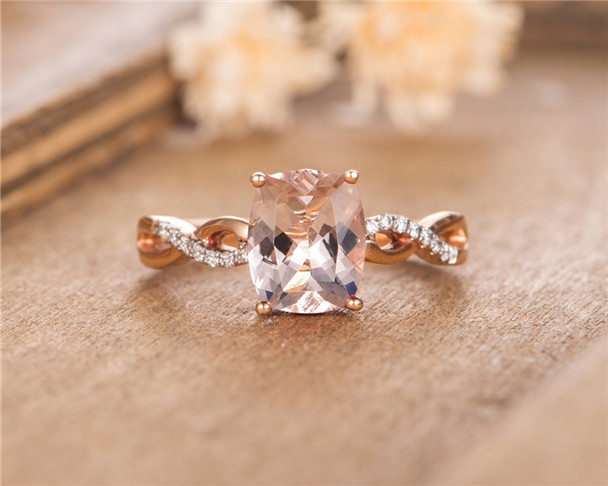 Rose Gold Engagement Ring Morganite Cushion Cut Bridal Wedding Ring Promise Anniversary Gift