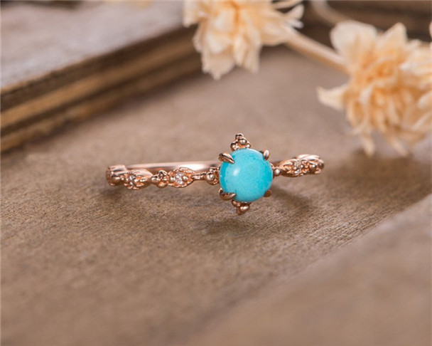 Rose Gold Engagement Ring Turquoise Promise Ring Diamond Half Eternity Solitaire Birthstone Anniversary