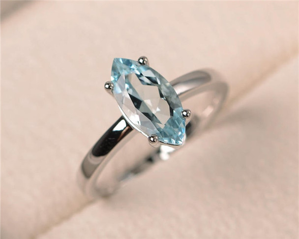 6*12mm Marquise Cut Aquamarine Ring,Blue Gemstone Ring,Solitaire Ring,Anniversary Ring,Engagement Ring