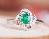 Vintage Emerald Engagement Ring White Gold Ring,Natural Emerald Ring,14K Vintage Ring