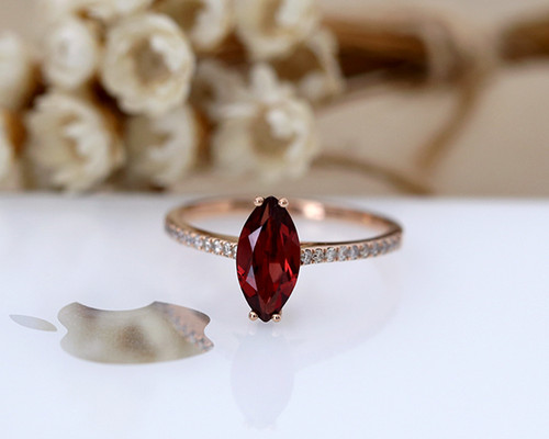 5*10mm Marquise Garnet Ring Solid 14K Rose Gold Wedding Ring