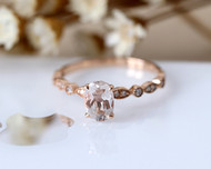 14K Rose Gold Engagement Ring 5*7mm Oval Cut Natural Morganite Ring Half Eternity Diamond Wedding Ring Stackable Bridal Ring