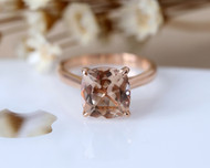 Large Stone! 9mm Cushion Cut Natural VS Pink Morganite Engagement Ring Plain Gold Shank 14K Rose Gold Wedding Ring Bridal Ring