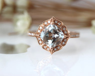 7mm Cushion Aquamarine Ring Solid 14K Rose Gold Aquamarine Engagement Ring