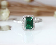Emerald AAA Emerald Ring Solid 14K White Gold Wedding Ring Emerald Engagement Ring 