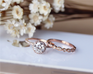 1ct Brilliant Moissanite Engagement Ring Set Solid 14K Rose Gold Wedding Ring Set Proposal Ring