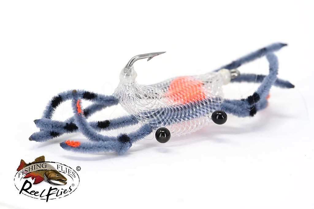 ReelFlies Flexo Crab Fly – Translucent White | Blue Legs