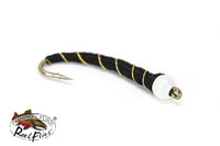 Black BH Ice Cream Cone Chironomid with white bead head long shank trout fly for stillwater fishing in Canada