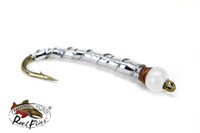 Chrome BH Ice Cream Cone Chironomid with white bead head long shank trout fly for stillwater fishing in Canada