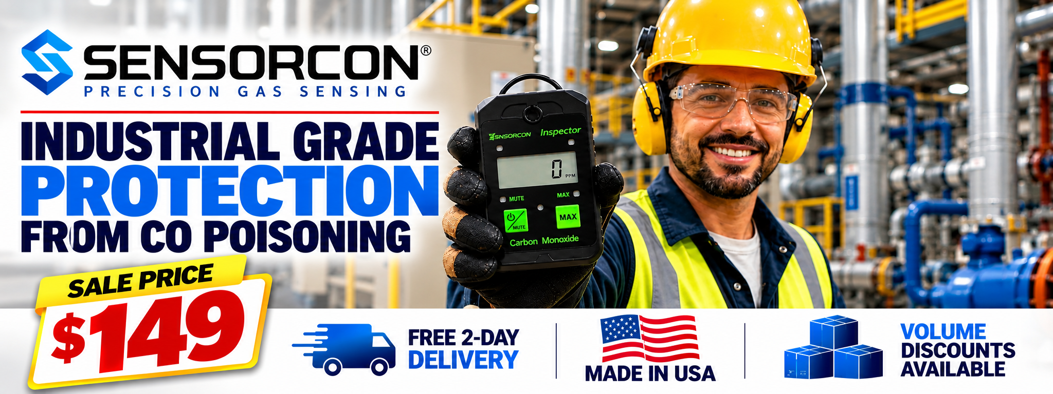 Sensorcon Industrial Grade Carbon Monoxide Monitor - Inspector CO Detector - $149 Sale Price - Made in USA - Free 2-Day Delivery