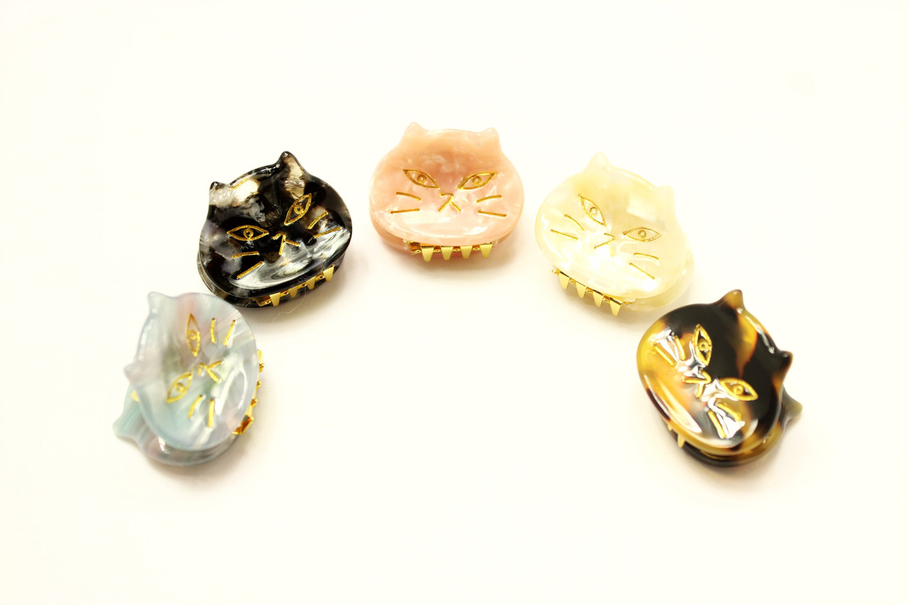 Wrapables Speckled Mini Cat Hair Claws Resin Marble Cat Face Hair Clips (Set of 5)