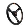 Steering Wheel, Dirt Racing, 15 in Diameter, 2.25 in Dish, 3-Spoke, Black Foam Grip, Orange Stripe, Aluminum, Black Anodized,