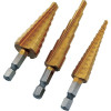 Drill Bit, Step, 3/16 to 1/2 in, 1/4 to 3/4 in, 1/8 to 1/2 in, 1/4 in Hex Shank, Steel, Titanium Coated, Kit