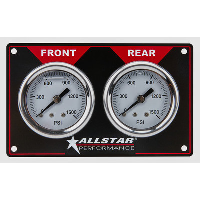 Brake Bias Gauge, Dual Gauge, 0-1000 psi, Mechanical, Analog, 1-1/2 in Diameter, White Face, Horizontal Panel, Aluminum, Kit