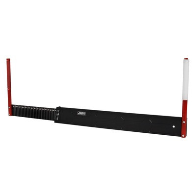 Stagger Gauge, Measures 62 in to 110 in, 1/16 in Increments, Rectangle Tube Design, 0.625 in / 0.75 in Thick Arms, Aluminum Black / Red Anodized,