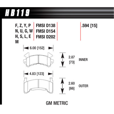 Brake Pads, Blue 9012 Compound, Low-Intermediate Torque, Low-Mid Temperature, 15 mm Thick, GM Metric Caliper, Set of 4