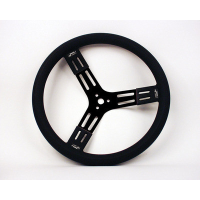 Steering Wheel, 15 in Diameter, 2.75 in Dish, 3-Spoke, Black Polyurethane Smooth Grip, Steel, Black Powder Coat