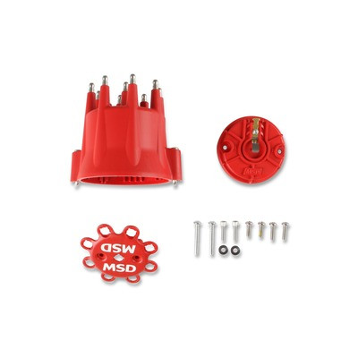 Cap and Rotor Kit, HEI Style Terminals, Stainless Terminals, Twist Lock, Wire Hold Down Included, Plastic, Red, Vented, Race Rotor, MSD Distributors, V8, Kit