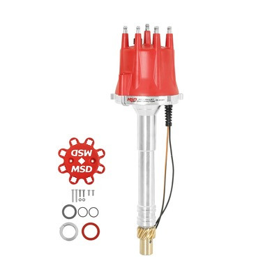 Distributor, Pro-Billet, Magnetic Pickup, Locked Advance, HEI Style Terminal, Slip Collar, Red, Chevy V8