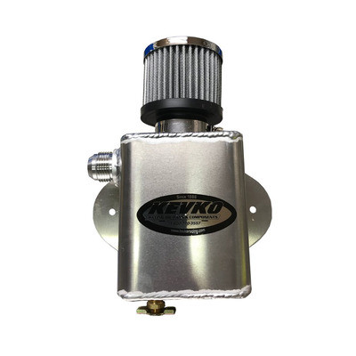 Breather Tank, Bolt-On, 4 in Wide x 3 in Deep x 5 in Tall, 1 qt, 12 AN Male Inlet, Petcock Drain, Breather Included, Aluminum, Natural