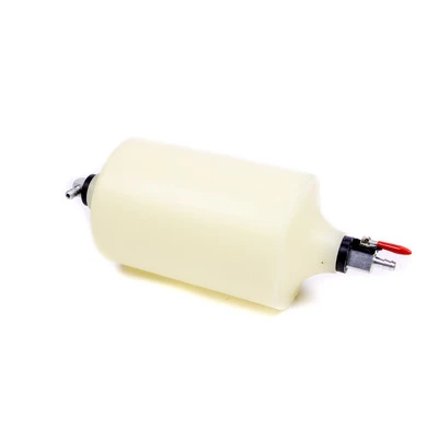 Overflow Tank, Coolant, 1 qt, 1/4 in Hose Barb Inlet, 1/4 in Hose Barb Petcock Drain, Plastic, Natural