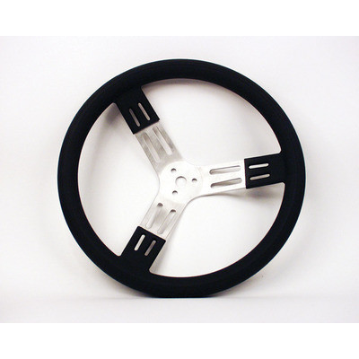 Steering Wheel, 15 in Diameter, 2.75 in Dish, 3-Spoke, Black Polyurethane Smooth Grip, Aluminum, Natural