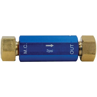 Residual Pressure Valve, 2 lb, 1/8 in NPT Inlet, 1/8 in NPT Outlet, 3/16 in Inverted Flare Fittings Included, Aluminum, Blue Anodized, Disc Brake
