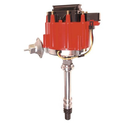 Distributor, Street Fire HEI, Magnetic Pickup, Vacuum Advance, HEI Style Terminal, Red, Coil in Cap, Chevy V8