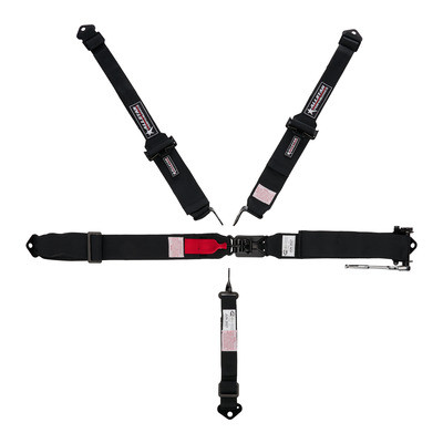 Harness, 5 Point, Latch and Link, SFI 16.1, Pull Down / Right Side Ratchet Adjust, Bolt In, Individual Harness, HANS Ready, Black, Kit