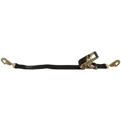 Ratchet Tie Down, 2 in Wide, 8 ft Long, 1660 lb Capacity, Twisted Snap Hooks, Nylon Webbing, Black