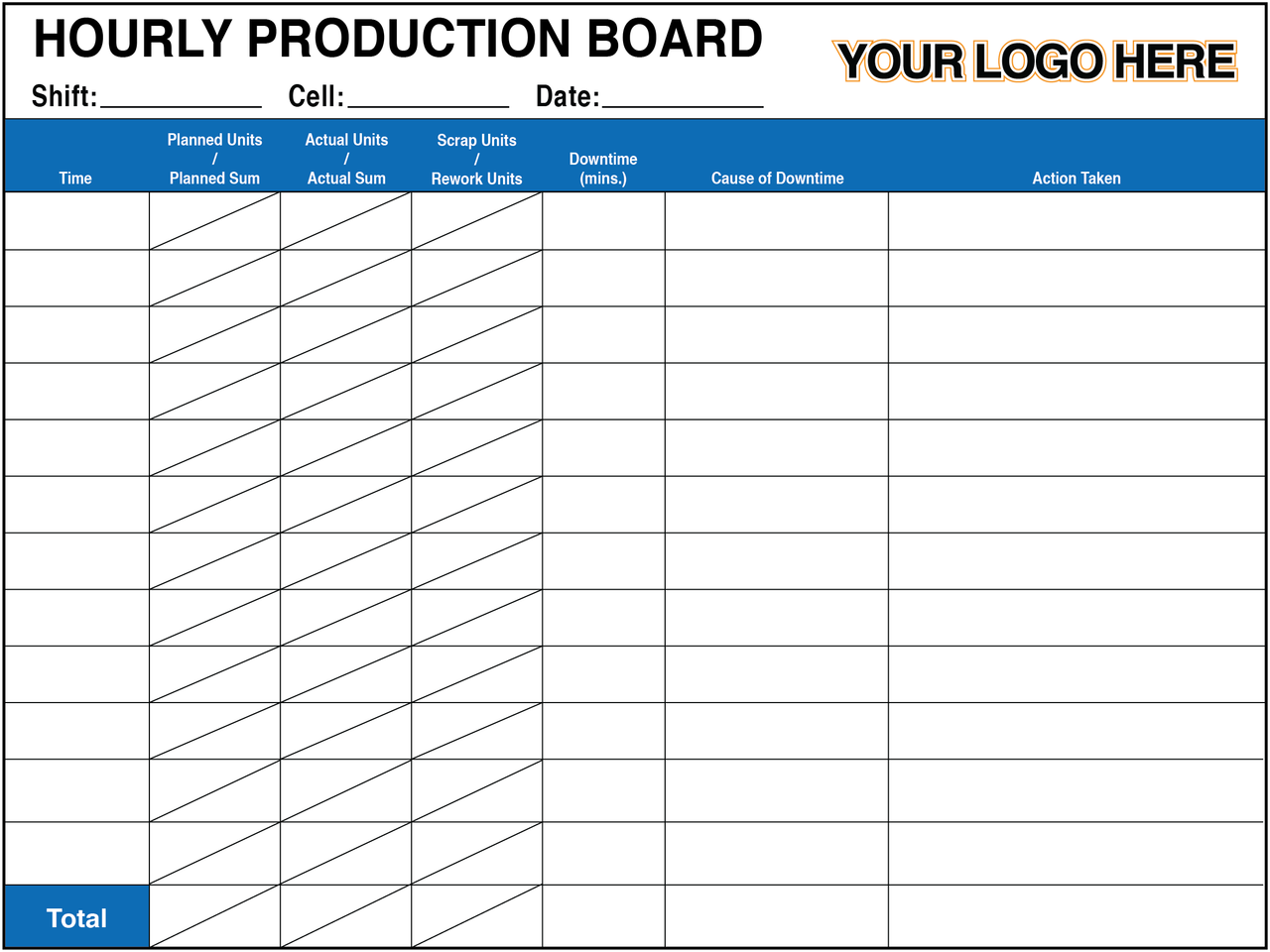 Hourly Production Tracking Board (Aluminum) Dry Erase 32" x 24" 5S