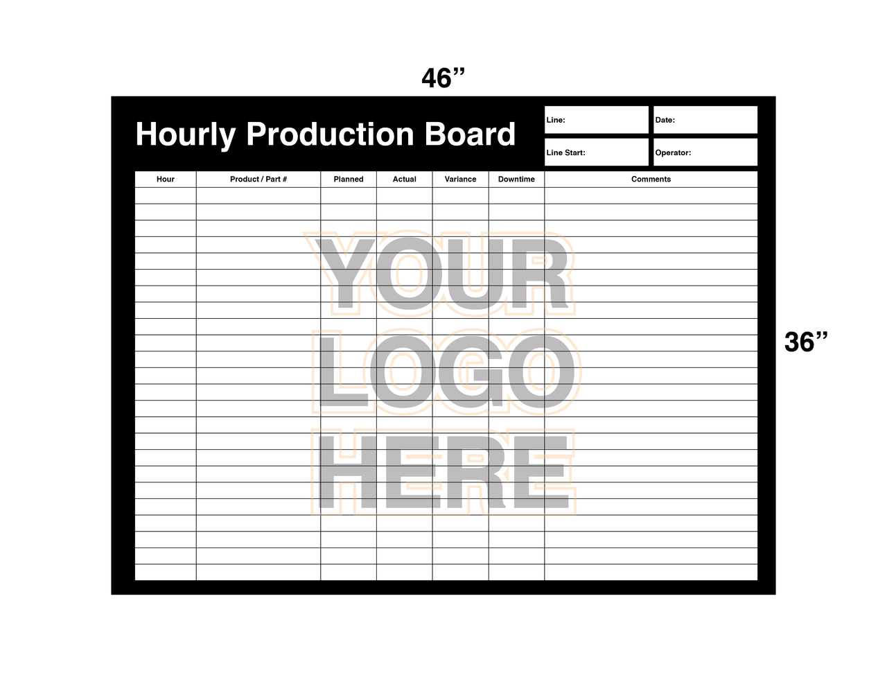 Hourly Production Tracking Board Black (Aluminum) Dry Erase 32" x 24