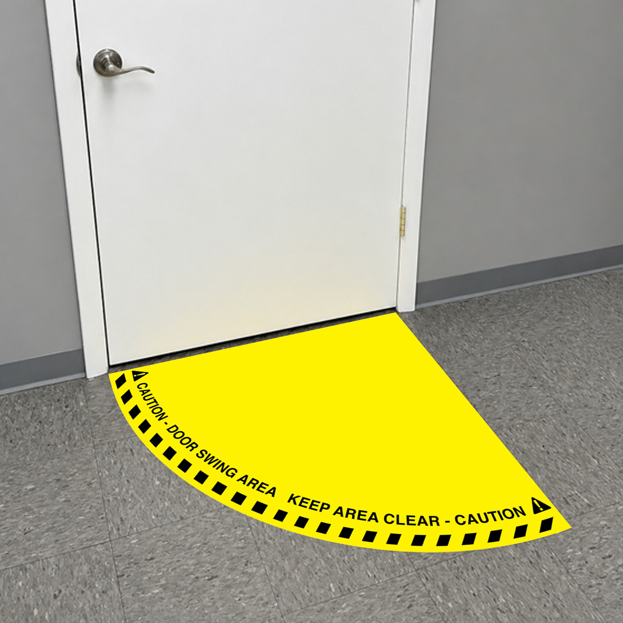 Door Swing Area Floor Sign Installed