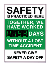 Digital LED Safety Scoreboard Signs with Frame - Safety Is Practiced Here