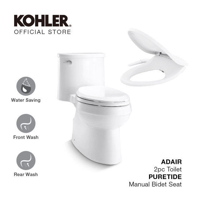 Adair Two Piece Toilet W Puretide Manual Bidet Seat