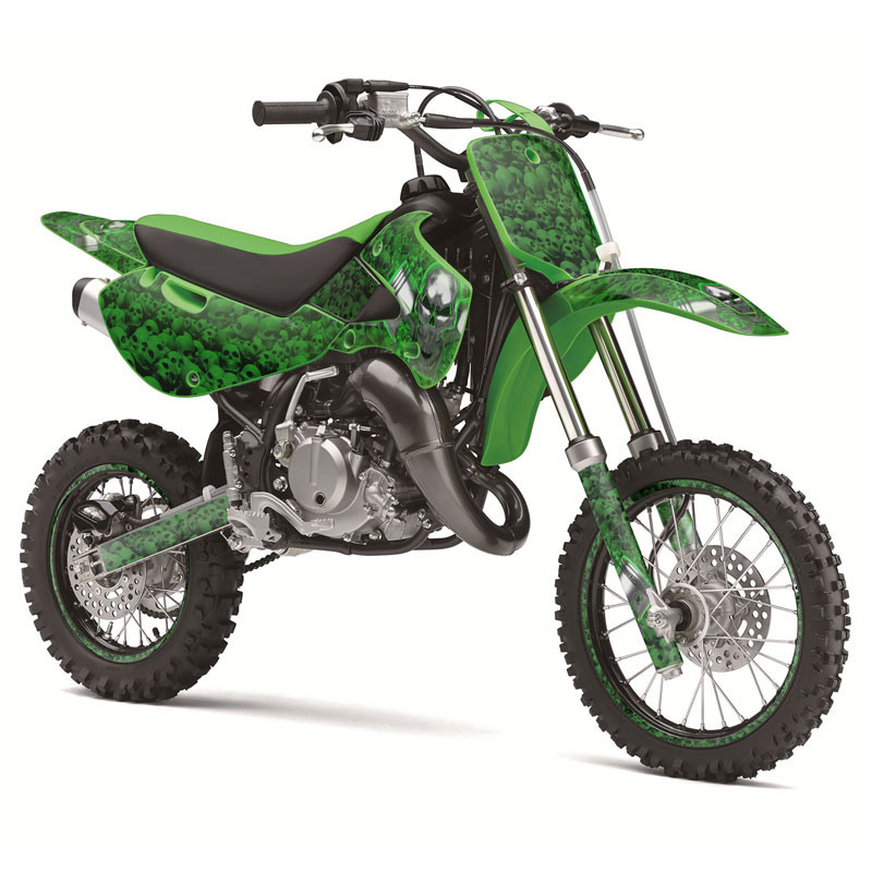 K. Matsuda アート作品 緑色フレーム Kawasaki KX 65 Dirt Bike Graphics Kit - FLAMING GEARHEAD | SENGE