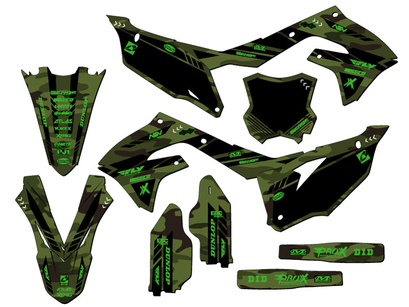 Factory EFX Green Camo Savage Racing Graphics Kit – For Kawasaki KX65 2000-2024 – USA Made Decals