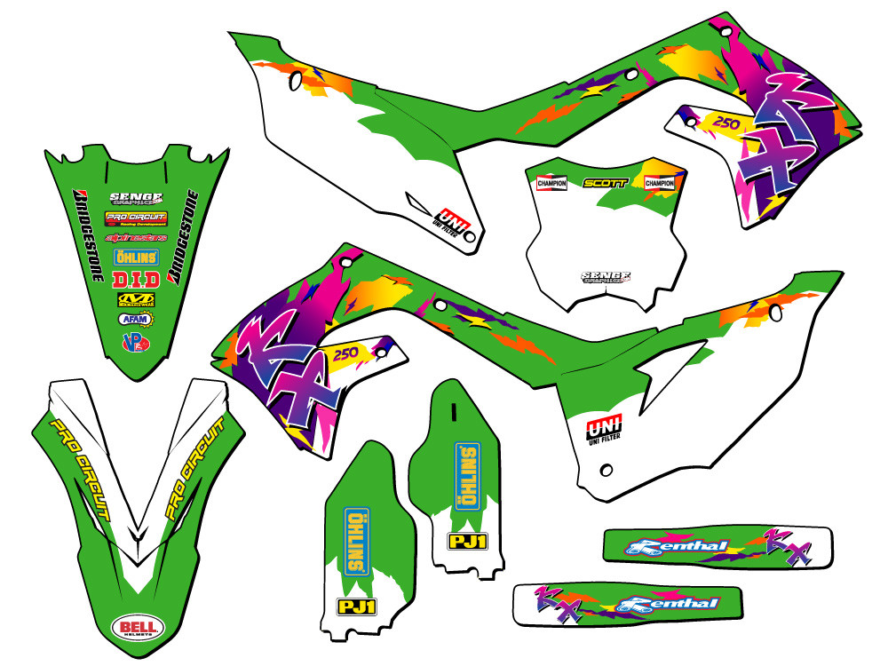 Kawasaki KX 250 Dirt Bike Graphics Kit - THROWBACK | SENGE