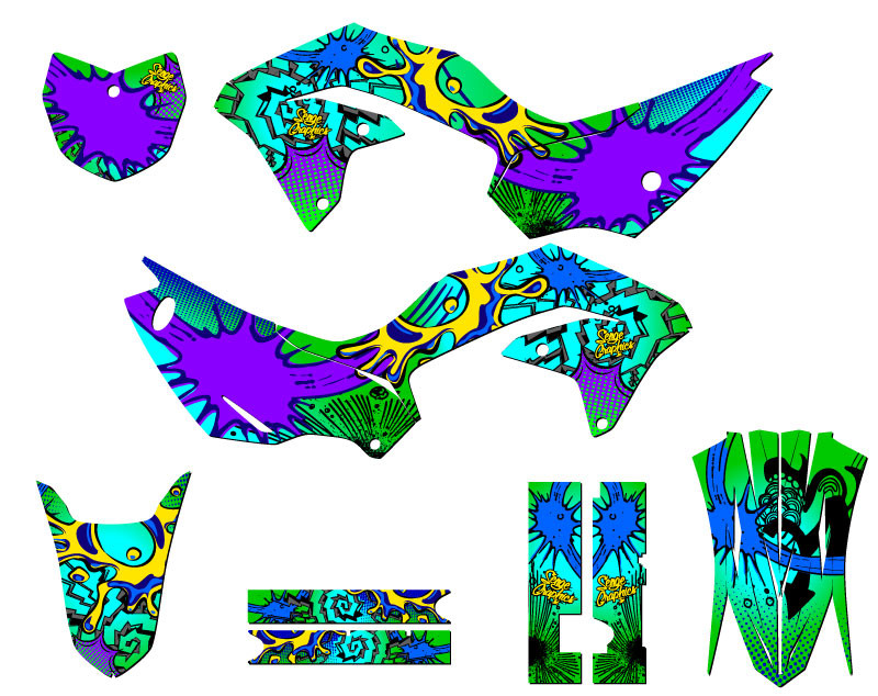 水彩画　240mm角 Kawasaki KLX 230R Dirt Bike Graphics Kit - ZANY | SENGE GRAPHICS INC