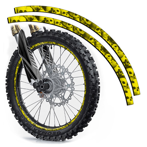 FLAMING GEARHEAD RIM PROTECTORS SHOWN IN YELLOW