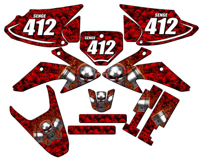 2008-2014 CRF 230F FLAMING GEARHEAD Red Senge Graphics Kit Compatible with Honda - Picture 4 of 4